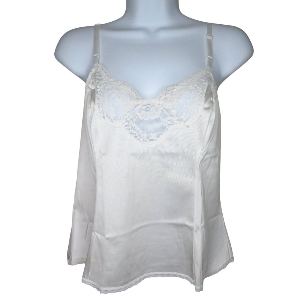Vintage Adonna White Nylon Camisole Top Lace Size 36 Adjustable Straps USA Made